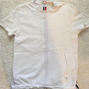 Thom Browne White Short Sleeve Tee with Signature Stripe